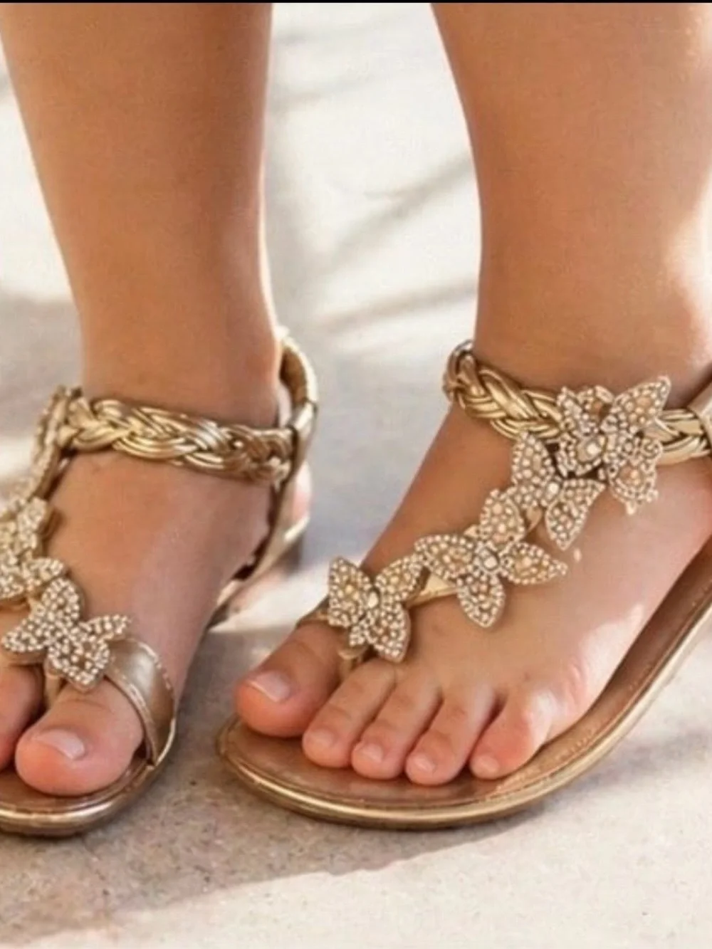 Girls Gold Rhinestone Butterfly Dress Sandals Size 2 Flower Girl Wedding Party